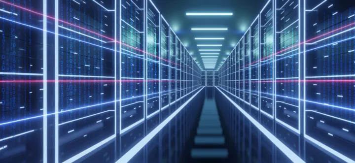 Computer network security server room data center big data storage cloud 3d illustration